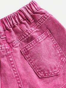 SHEIN 少女牛仔短裙裤，春夏休闲度假乡村波西米亚风，海滩风，西部街头风，春假，锐舞音乐节牛仔中筒裙，毕业典礼，少女度假 - 粉色 - 查看 4