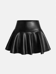 SHEIN Girlism 少女休闲、运动、上学、返校季黑色荷叶边伞裙，春夏皆宜 - 黑色 - 查看 3