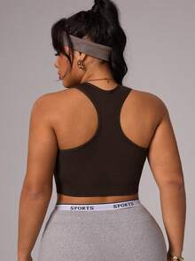 Rhythm Era Plus Size Women Solid Color Racerback Seamless Fitness Tank Top Crop Top Racerback Black Crop Top - Coffee Brown - View 3