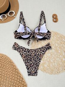 Costavie 两件套性感豹纹聚拢加厚比基尼套装，女士夏季沙滩装 - 彩色 - 查看 3