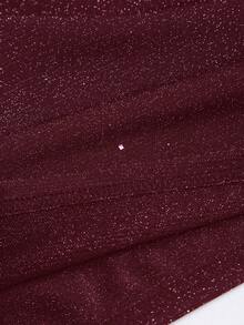 SHEIN PETITE 女士亮片金属针织露背吊带短款背心，性感紧身露背背心 - 紅木色 - 查看 4