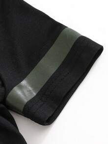 2件套幼儿男童休闲卡通熊印花撞色圆领短袖T恤和迷彩印花短裤套装，街头风，春夏款 - 軍綠色 - 查看 5