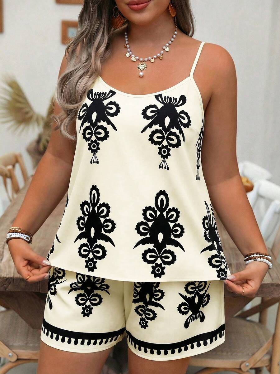 EMERY ROSE 大码女式无袖吊带背心和宽松短裤休闲度假两件套 女式两件套夏季服装 女式两件套短裤套装 女式短裤套装 女式度假短裤套装 女式夏季两件套 女式两件套夏季服装 女式两件套短裤套装 女式短裤套装 - 杏色 - 查看 1