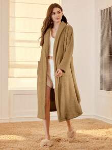 MOTF PREMIUM BATA DE ESTAR POR CASA CÓMODA DE FELPA PARA MUJER, OTOÑO/INVIERNO - Caqui - Ver 7