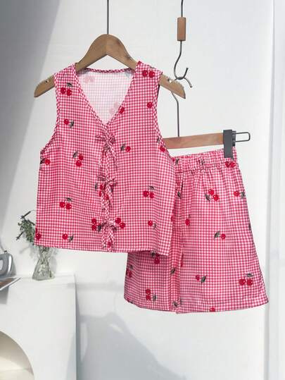 2pcs Girls Colorful Tank Top Set, Fitted Soft Style, Suitable For Home, Sports, Weekend Activities And Daily Wear All Year Round