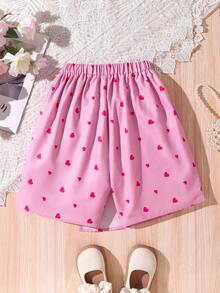Sparklyn 少女情人节爱心印花短裙短裤，休闲假日装，适合度假、夏季和旅行 - 粉色 - 查看 2
