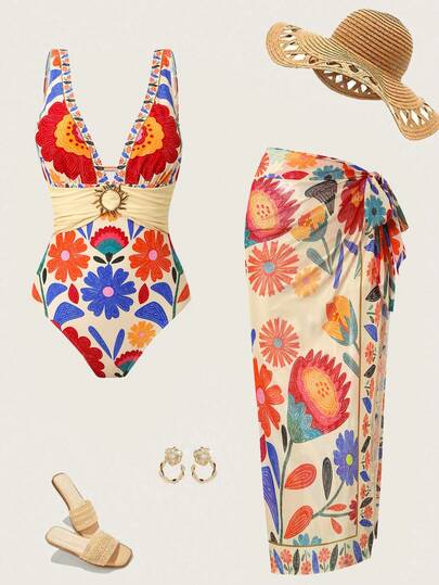 Swim Oasis 2026 Ny vår/sommar baddräkt i ett stycke, slumpmässigt blommönster, sexigt rygglöst set för stranden