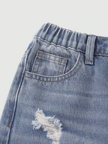 Coolqubz Denimly Boys' Elastic Waist Zip Fly Ripped Design Straight Leg Jeans, Preppy Outdoorsy Style