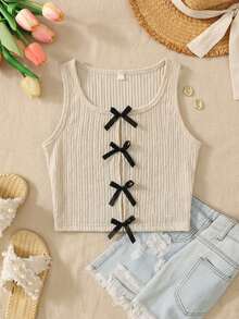 SHEIN Tween Girls Casual Bowknot Cami Top - White - View 1