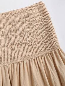 Sweetra Women's Khaki Low Waist A-Line Patchwork Design Sexy Retro Casual Beach Holiday Skirt - Khaki - View 4