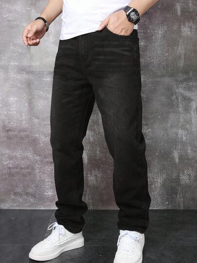 Manfinity Homme Jeans en denim décontractés et simples pour un port quotidien avec poches pour hommes