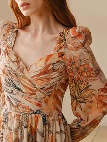 MOTF Soiréza 钻石领长灯笼袖及地雪纺派对礼服，修身剪裁，适合春秋季节