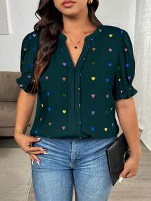 EMERY ROSE Áo sơ mi nữ cỡ lớn in họa tiết, kiểu dáng thường ngày, thích hợp cho dịp năm mới, Lễ Tình nhân, Lễ Tạ ơn, Giáng sinh, Lễ Phục sinh, Quốc khánh, Dạ hội, Đêm giao thừa, Tiệc Giáng sinh, Trang trí Giáng sinh, Đồ ngủ Giáng sinh, Giảm giá ngày lễ mùa xuân, Hoa hồng tình yêu ngày Valentine - xanh quân đội - Xem 6