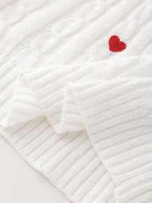 SHEIN Franclia Heart Pattern Cable Knit Casual Crew Neck Long Sleeve Pullover Sweater - White - View 7
