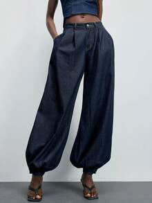 Maija Women's Casual Commuter Washed Balloon Leg Jeans - Dark Wash - View 3