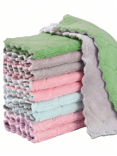 10/20 件厨房毛巾和洗碗布抹布套装 9.4 英寸 * 5.5 英寸小号洗碗巾，用于洗碗、洗碗布，适合日常烹饪烘焙 - 颜色随机