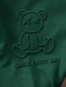 Manfinity Joysei Men's Casual Olive Green Bear & Letter Embossed Short Sleeve T-Shirt, Summer - Dark Green - View 2