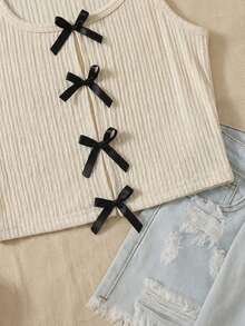 SHEIN Tween Girls Casual Bowknot Cami Top - White - View 5