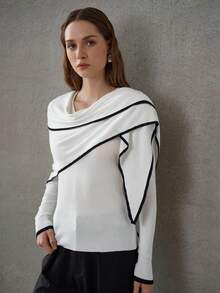 MOTF PREMIUM 2PCS WOMEN V-NECK SLIM FITTED SWEATER AND CONTRAST TRIM SHAWL SET - Beige - View 4