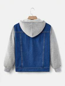 SHEIN Veste ample à capuche en denim noir et tricot à manches longues, style décontracté Y2K vintage cool, streetwear pour adolescent, retour à l'école et collège, vêtement doux pour le quotidien, l'hiver, l'automne, les festivals rave et le style urbain - Jean brut - Voir 2