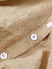 GlowEve CURVE 大码女士优雅休闲V领束腰纽扣亚麻长裙，适合日常通勤 - 卡其色 - 查看 7