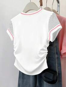 Camiseta de manga corta con cintura fruncida y estampado gráfico de Puerto Rico para mujer - Multicolor 4 - Ver 2