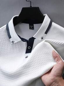 EGENSIO Men's Turndown Collar Button Half Placket Casual Versatile Commuting Short Sleeve Polo Shirt