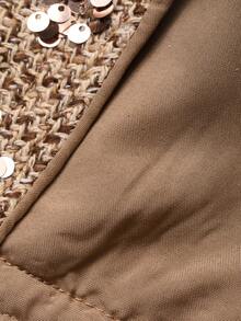 DAZY 女士串珠刺绣V领无袖开衫和网纱裙优雅两件套嘉年华 - 卡其色 - 查看 7