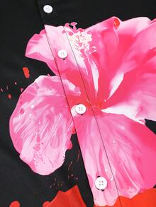 Manfinity VDAYZ Summer Men's Casual Floral Print Button-Front Short Sleeve Shirt And Shorts Set, Summer Hawaiian Dress Shirt For Men Men Tropical Shirts Hibiscus Shirt Flower Shirt For Men Luau Shirt - Multicolor - View 6