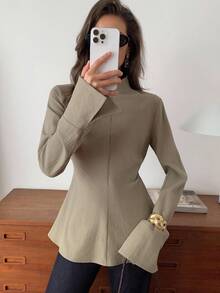 Elyressa 女士编织的休闲优雅秋季衬衫 - 軍綠色 - 查看 4