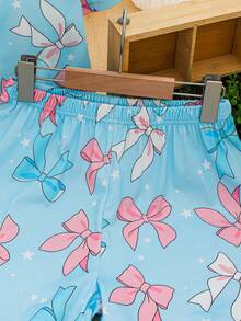 Bộ đồ ngủ cho bé gái tuổi teen, họa tiết bướm, kiểu dáng tươi tắn, áo cardigan tay ngắn + quần short, áo cardigan cổ bẻ + quần short, đồ ngủ thoải mái phù hợp cho mặc thường ngày, mùa hè. - Màu xanh lam - Xem 8