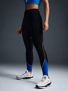 Powerista High Waist Contrast Piping Shaping Sports Leggings - Black - View 1