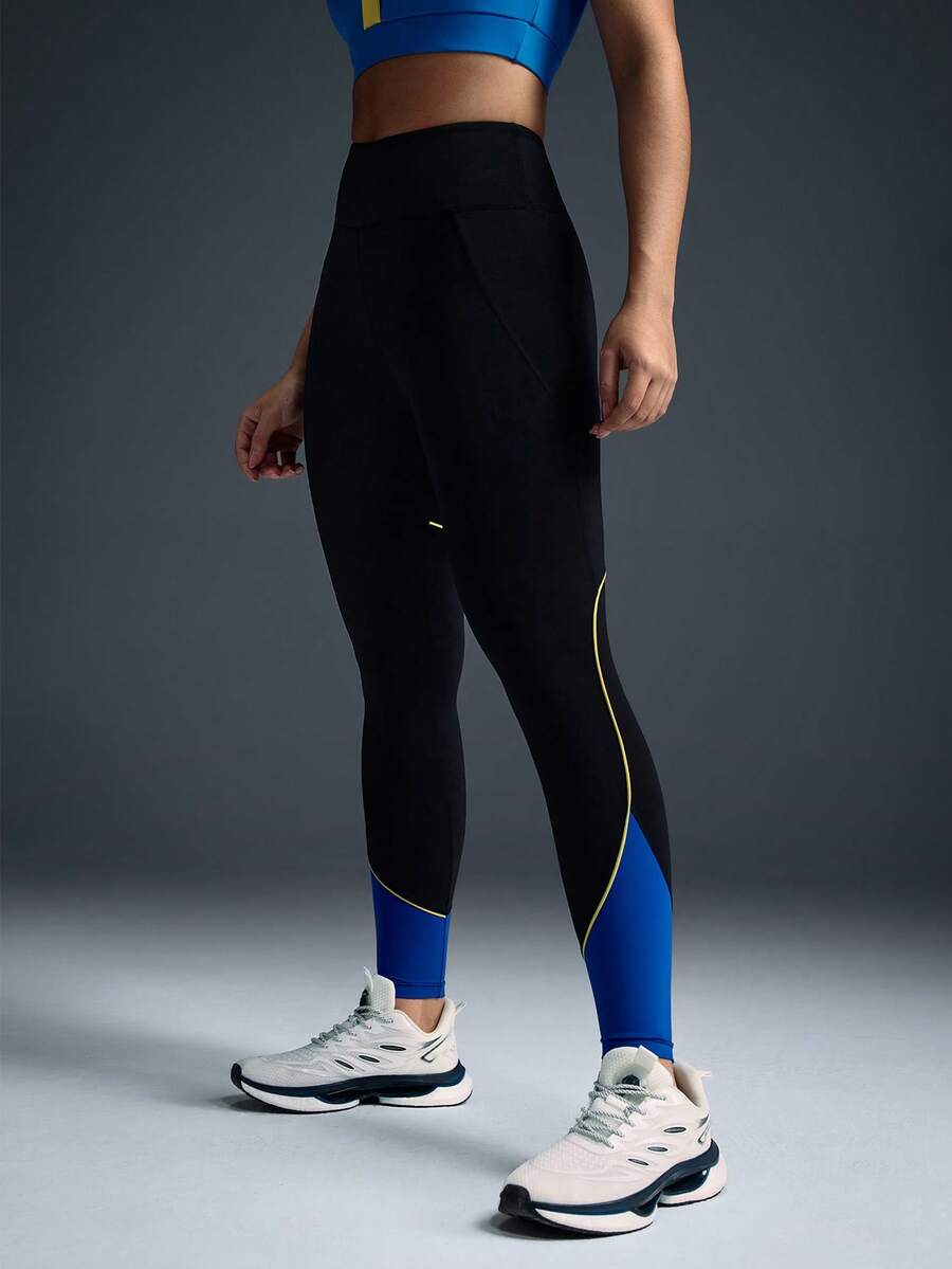 Powerista High Waist Contrast Piping Shaping Sports Leggings - Black - View 1