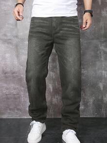 Manfinity Homme Quần jeans nam dáng suông, rách nhẹ, kiểu dáng thường ngày. - Xám - Xem 3