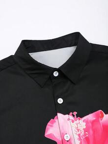 Manfinity VDAYZ Summer Men's Casual Floral Print Button-Front Short Sleeve Shirt And Shorts Set, Summer Hawaiian Dress Shirt For Men Men Tropical Shirts Hibiscus Shirt Flower Shirt For Men Luau Shirt - Multicolor - View 5