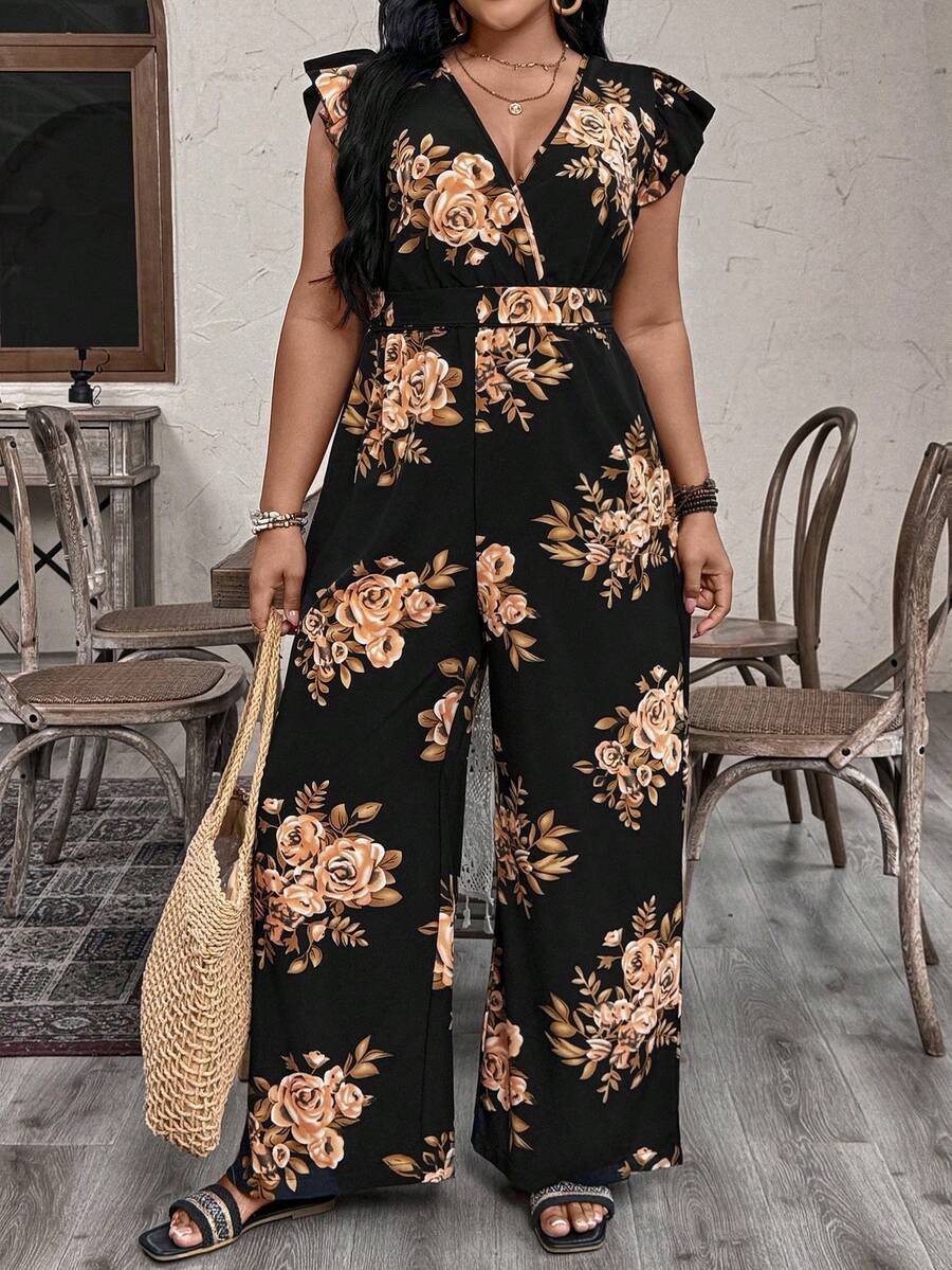 EMERY ROSE 优雅休闲的夏季连体裤，采用大梭织面料制成 - 黑色 - 查看 1