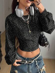 Coolane 女士休闲简约豹纹卫衣 - 彩色 - 查看 3
