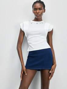 Maija Women's Casual Washed Denim Mini Skirt, Summer - Blue - View 7