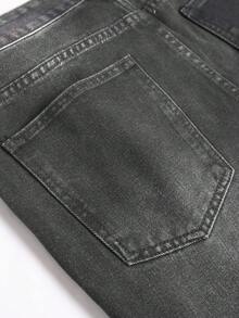 Manfinity Homme Quần jeans nam dáng suông, rách nhẹ, kiểu dáng thường ngày. - Xám - Xem 4