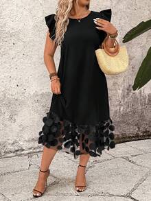 Breezaya Vestido de talla grande versátil con paneles de malla 3D de patchwork - Negro - Ver 3