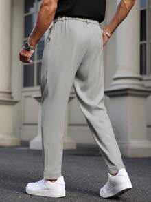 Manfinity Mode Manfinity Men Plus Size Suit Pants,Light Grey,Summer,Smart Casual,Office,Teachers' Day Formal Versatile Straight Leg Trousers,Waist Rivet Design Gift - Light Grey - View 2
