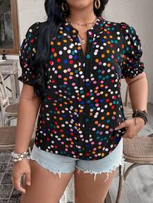 EMERY ROSE 大码梭织印花休闲夏季短袖衬衫 - 黑色 - 查看 3