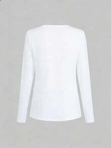 EMERY ROSE Women's Letter & Graphic Print Casual Versatile Long Sleeve T-Shirt - White - View 2