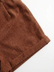 SHEIN Quần short nhung kẻ màu trơn, kiểu dáng thường ngày dành cho bé gái tuổi teen. - màu nâu - Xem 3