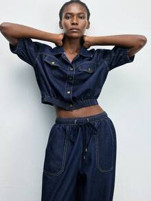 Maija Women's Casual Collared Single-Breasted Denim Jacket, Versatile For Daily Wear - Dark Wash - View 4