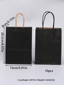 5/24 chiếc Túi giấy Kraft màu đen cỡ trung 16x22x8cm, Túi quà tặng có thể tái sử dụng cho sinh nhật, tiệc tùng, đám cưới, thân thiện, thích hợp làm quà tặng bạn bè - màu đen - Xem 10