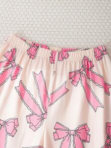 Bộ đồ ngủ 2 món cho bé gái, gồm áo tay ngắn in hình bướm và quần ống rộng, áo sơ mi cổ cài nút + quần ống rộng, đồ mặc nhà ngọt ngào và thoải mái, phù hợp cho mặc thường ngày. - Hồng - Xem 9