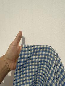 Sunnyshic 蓝色格子无袖修身迷你连衣裙，甜美法式风格，适合度假和春夏穿着。