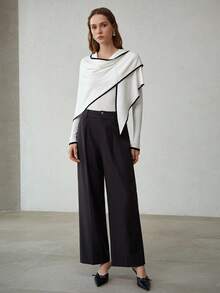 MOTF PREMIUM 2PCS WOMEN V-NECK SLIM FITTED SWEATER AND CONTRAST TRIM SHAWL SET - Beige - View 1