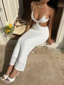 SHEIN Unity Đầm ôm sát cổ khoét sâu mùa hè cho nữ Y2K Trang phục dự tiệc sinh nhật Trang phục câu lạc bộ Đầm dự tiệc cho nữ Maxi Trang phục cho nữ - trắng - Xem 4